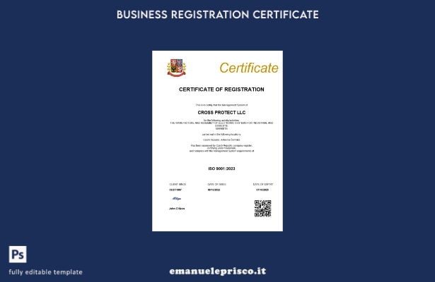 certificato di registrazione della Repubblica Ceca in stile verificato. Modello 